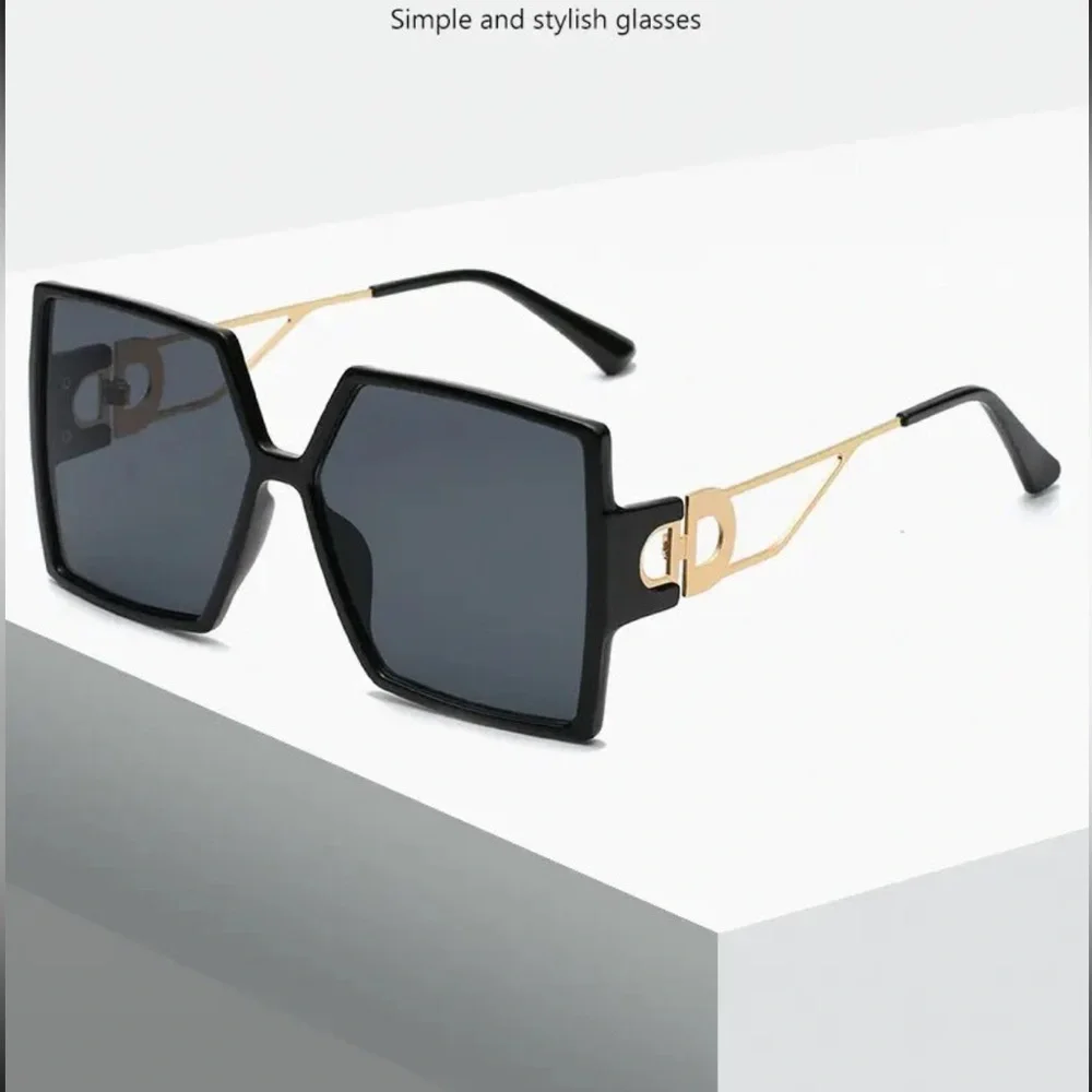 Black Square Sunglasses with Gold Arm Detail